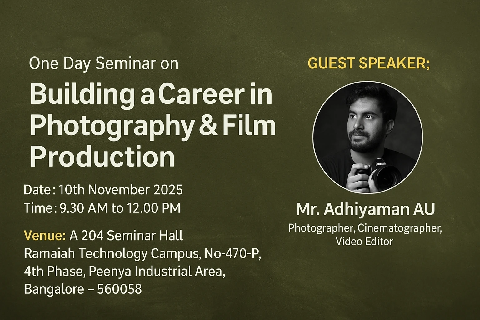 Seminar on “Building a Career in Photography & Film Production